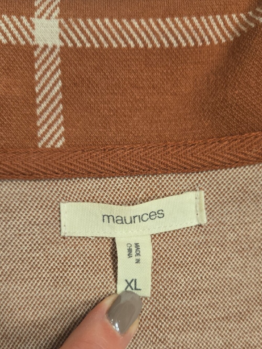 Maurices Womens Rust Windowpane Open-Front Cardigan - Picture 2 of 7